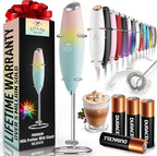 Zulay Kitchen Powerful Milk Frother Wand With 4 AA Duracell Batteries - Ultra Fast Handheld Drink Mixer - Electric Whisk Foam Maker for Coffee, Lattes, Cappuccino, Matcha & Creamer