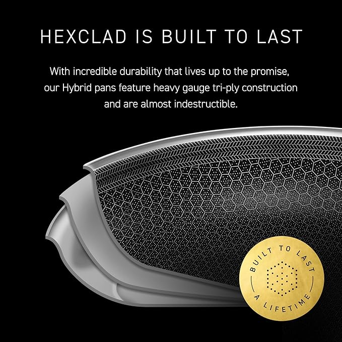 HexClad Hybrid Nonstick 5.5-Quart Deep Sauté Pan with Tempered Glass Lid, Stay-Cool Handle, Dishwasher-Friendly, Oven-Safe Up to 900°F, Induction Ready, Compatible with All Cooktops