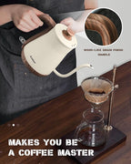 Gooseneck Electric Kettle, 1000W Electric Tea Kettle Stainless Steel, Pour Over kettle for Coffee, Wood-like Grain Finish Handle, Hot Water Kettle, Auto Shut Off, 0.8L, Beige