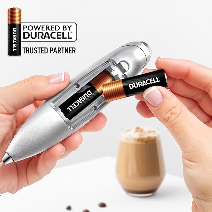 Zulay Kitchen Tornado Whisk Milk Frother with 4 AA Duracell Batteries - Triple Whisk for More Power - Handheld Coffee Frother with Stand - Drink Mixer for Lattes, Matcha & Protein Shakes