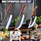 MDHAND Butcher Knife Set, 4PCS Butcher Cleaver Knife Set for Meat Cutting, Hand Forged Viking Knives Sets with Meat Cleaver, Heavy-Duty Kitchen Knives Sets for Bone BBQ Vegetable, Knives Gift for Men