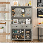 67.7 Inch Farmhouse Pantry Storage Cabinet with Sliding Barn Doors, 2 Drawer Farmhouse Coffee Cabinet with Adjustable Shelf, Side Board with Buffet Cupboard Livingroom Kitchen, Grey