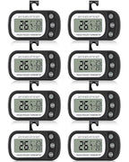Frienda 8 Pack Black Digital Fridge Thermometer Waterproof Refrigerator and Freezer Room Max/min Record Function LCD Screen Refrigerator Thermometer with Hook and Magnetic Back for Home