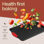 BAKKEN Kitchen Baking Pan Set - Nonstick Coating, Carbon Steel Bakeware Sets with Red Silicone Handles, Baking Kitchen Essentials, PFOA, PFOS, PTFE Free, Oven Safe Tray (Up To 450° F), Set of 18