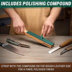 BeaverCraft Leather Strop for Knife Sharpening - Dual-Sided Knife Strop with Stropping Compound Kit - Honing Strop Block 14" for Woodcarving Tools, Chisel Knife Sharpening Kit Leather Sharpener LS6P1