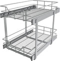 2 Tier Pull Out Cabinet Organizer 15" W X 22" D, Slide Out Drawers For Kitchen Cabinets, Pull Out Drawers For Cabinets Capacity Heavy Duty Caddy, Cabinet Pullout Shelves Chrome-Plated,Bathroom Pantry