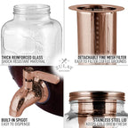 Zulay Kitchen 1 Gallon Cold Brew Coffee Maker - Large Iced Tea & Cold Brew Pitcher with Extra-Thick Glass & Stainless Steel Infuser - Drink & Beverage Dispenser Jar with Airtight Lid & Spout Rose Gold