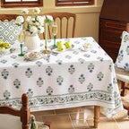 ISAENNE Designer White Linen Small Tablecloth Rectangular,Chinoiserie Floral Elegant Indoor Table Cloth,Fall Stain Proof Decor Tablecloths for Dining Thanksgiving Kitchen,55"*87"-Mosella F