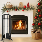 6 Pcs Fireplace Tools Set with Log Carrier, HXJLJY 34" Fireplace Accessories Sturdy Fire Tool Set Holder with Fire Poker Brush Shovel Tong Stand for Indoor Fireplace Outdoor Fire Pit Wood Stove, Arch