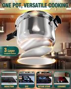 WantJoin Stainless Steel Pressure Cooker(Non-Aluminum),11 Quart Induction Compatible Pressure Cooker with Spring Valve Safeguard Devices,Compatible with Gas & Induction Cooker