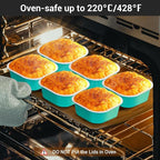 EUSOAR Aluminum Foil Baking Cups with Lids, Blue 10oz 50pcs Creme Brulee Cups, Disposable Ramekins, Muffin Cups for Baking, Square Cupcake Pans, Mini Cake loaf Bread Pans