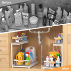 Under Sink Organizer,2 Tier Under Sink Organizers and Storage,Slide Out Pull Out Cabinet Organizer Shelf, Metal Sliding Drawer for Kitchen Bathroom Pantry Cabinet Closet Organization Rack