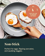 Caraway Ceramic Nonstick Fry Pan Set with Glass Lids – Includes Two 10.5” Fry Pans, One 8” Fry Pan, & Three Lids - Non Toxic, PTFE & PFOA Free - Oven Safe & Compatible with All Stovetops - Sage