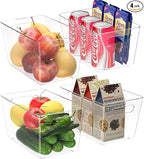 BALEINE Clear Plastic Storage Bins, Pantry Organization, BPA Free Stackable Refrigerator Organizers and Storage with Handles for Kitchen Fridge Cabinet Bathroom (4PK, 9.5x5.5x4.5)