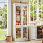 70.8" Tall Farmhouse Kitchen Pantry Cabinet with Glass Doors, Modular Wooden Storage Cabinet with 6-Tier Adjustable Shelves, Hutch for Kitchen or Living Room, Set of 3, White