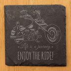 Coast in Style: Rustic Slate Coasters with Motorcycle Design - Square Slate - Set of 6