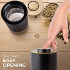 Kaffe Glass Coffee Canister (8oz) w/Airtight Lid - Click to Release Seal - BPA Free Glass & Stainless Steel - Elegant Kitchen Storage Container for Coffee, Nuts, Rice, Flour, Sugar, Tea, Cereal