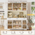 HOSTACK 71" Tall Kitchen Pantry Storage Cabinet with Charging Station, 55" Wide Kitchen Hutch Cabinet with Large Countertop, Farmhouse Food Pantry with Drawers for Living Room, White