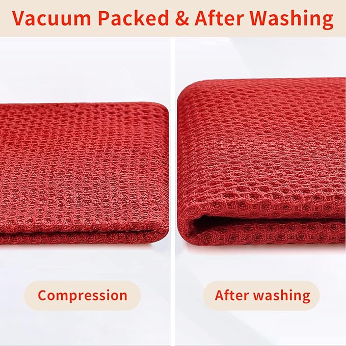 Homaxy 100% Cotton Waffle Weave Kitchen Dish Towels, Ultra Soft Absorbent Quick Drying Cleaning Towel, 13 x 28 Inches, 8-Pack, Red