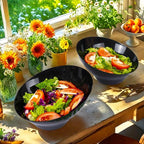 bUCLA 12 Pack Black Plastic Serving Bowls - 20 OZ Angled Bowls Disposable for Chip,Candy,Salad and Fruit - Ideal for Wedding, Party & New Year