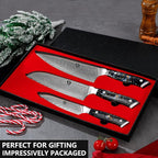 WILDMOK Damascus Kitchen Knife Sets 3 PCS, Japanese Kitchen Knife Set Damascus Steel Core, Ultra-Sharp Professional Chef Knife Set and Full Handle, Gift Box