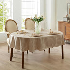Newbridge Barcelona Luxury Damask Fabric Tablecloth, 60” Wide x 102” Oval, Golden Beige, 100% Polyester, No Iron, Soil Resistant Dining Room, Party and Banquet Table Cover
