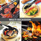 Kitchen Tongs, 2pcs Barbecue Tongs 10 inch & 12 inch with Silicone Tips, 1pc Brush Stainless Steel Cooking Tongs with Heat Resistant Handle for BBQ Serving, Grilling, Buffet, Dishwasher Safe (Black)