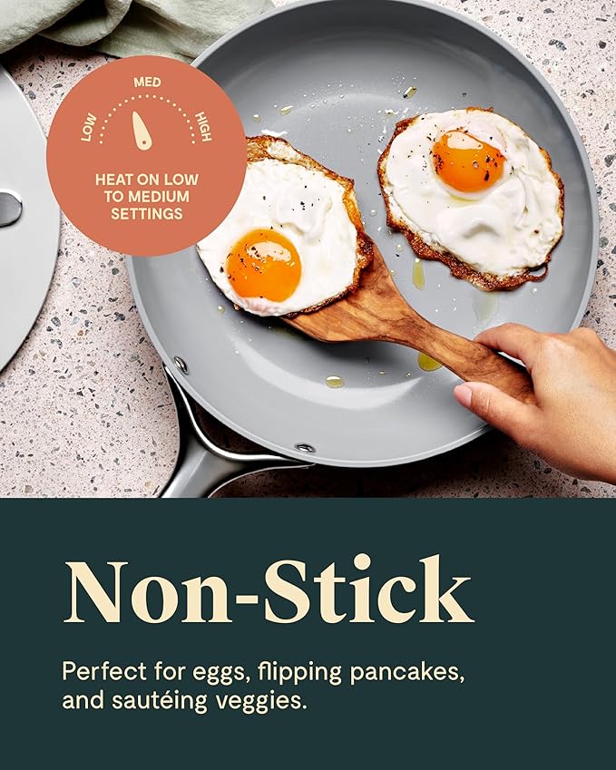 Caraway Fry Pan Duo - Nonstick Ceramic Frying Pan (8" & 10.5”) - Non Toxic, PTFE & PFOA Free - Oven Safe & Compatible with All Stovetops (Gas, Electric & Induction) - Gray