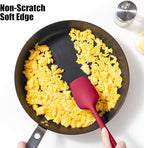 Doosu Silicone Scraper Spoon Spatulas, 600°F Heat Resistant BPA Free Rubber Flat Spatula, Kitchen Mixing Stirring Cooking Spoonula, Non-Stick Dishwasher Safe Baking Supplies (2 Pcs, Black+Red)