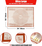 Extra Large Silicone Pastry Mat 34x26 Inch - Nonstick Baking Mats with Measurements, Great for Dough Rolling, Pastry, Pie Crust, Fondant, Cookies, Bread, Pasta, Pizza, Counter Mat