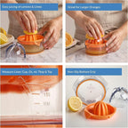 Citrus Squeezer - Orange Juicer - Manual hand Juicer - Lemon Lime Squeezer with Measuring Cup and Strainer - Space Saving and easy to use - Dishwasher Safe - Gift for Women - 8OZ (Orange)