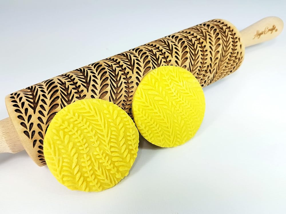 RIVER Embossed Rolling Pin. Dough Roller for Embossed Cookies and Pottery by Algis Crafts