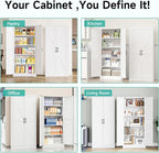 SISESOL 61" Tall Pantry Cabinet,Farmhouse Kitchen Pantry Storage Cabinets with 2 Doors and 5 Shelves,White Metal Storage Cabinet,Large Cupboard for Home,Kitchen,Dining/Living Room