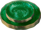 PLASTICPRO 60 Pack Plastic Plates Set of 30-10 inch Plates and 30-7 inch Plate, Elegant Clear Green Spiral and Gold Rim Disposable Fancy Plate Premium Heavyweight