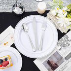 bUCLA 600pcs Silver Plastic Dinnerware Set for 100 Guests - Silver Christmas Dinnerware Set Disposable for Party - Include 100 Dinner Plates,100 Dessert Plates,100Cups,100 Knives,100 Forks,100 Spoons