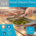 BIRDROCK HOME Stainless Steel Steam Table Pan - Hotel, Restaurant & Catering Supplies - 24 Gauge Steel, 9.9 qt Capacity - Meal Prep, Cooking, & Food Storage Container - 6" Depth, 1/2-Size (6 Pack)