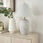 Nourison Home 23" Grey Vintage Distressed Ceramic Pot Table Lamp for Bedroom, Living Room, End Table, with Grey Conical Empire Shade