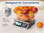 66lb Food Scale, Commercial Kitchen Scale with Price Computing, Plug-in Usable, 0.05oz/1g, 304 Stainless Steel, for Cooking, Vegetables, Farm, Industry, Counting. LC300 Grey
