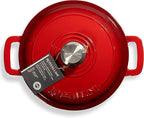 Signature Enameled Cast Iron Dutch Oven, Non-Stick Serving Pot with Tight Fitting Lid for Perfect Roasting, Baking, Sauteing, and Bread Making | 7.4Q (7L) - Red