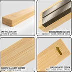 Zulay 11.75" Seamless Maple Wood Magnetic Knife Holder - Wooden Magnetic Knife Strip for Organizing your Kitchen - Elegant & Multifunctional Magnet Holder for Wall with Easy Installation