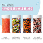 Sweets Indeed Halloween Sprinkles 4-Pack – 11.57 oz Jar Set | Candy Eyeball Mix, Bat & Pumpkin Quin Mix, Orange Sanding Sugar & Black/White/Orange Nonpareils | Cupcake & Cookie Decorations