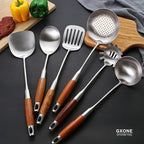 Metal Spatula,304 Stainless Steel Wok Spatula with Heat Resistant Wooden Handle,Silver/15.7Inch