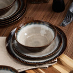 Melamine Dinnerware Set, 12 Pcs Dishware Sets, Plate and Bowl Set Service for 4, Lightweight and Unbreakable Dinnerware Sets for Camping, Great for RV, Dishwasher Safe, Sahara Beige and Blue