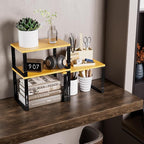 Adjustable Storage Shelves for Kitchen Cabinet Organization - Set of 2 Stackable Metal & Solid Wood Racks, Space-Saving Design for Countertop/Pantry/Garage, Easy Assembly(1 Pack/Medium/Black)