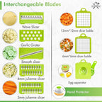 16-in-1 Vegetable Chopper and Slicer with 8 Blades – Veggie Cutter, Dicer, Food Chopper with Container & Lid – Multi-Purpose Kitchen Tool for Easy Meal Prep (White)