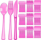 Minatee 150 Pieces Disposable Cutlery Set Plastic Silverware Heavy Duty Utensil Sets 50 Forks 50 Knives 50 Spoons for Home Office School Party Picnics Restaurant Outdoor Events
