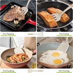 Pack of 2 Silicone Spatula Set with Elegant Wooden Handle, Heat Resistant Solid & Slotted Turner for Non Stick Pans, Great Kitchen Spatulas, Cooking Utensils for Sautéing, Frying and Flipping