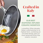 Orfeo 11” Nonstick Frying Pan, Made in Italy, Diamond Ceramic PFAS-Free Cookware, Induction Ready, Scratch Resistant, Laser-Fused Surface for Durability, Dishwasher Safe, Black