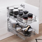 2 Tier Pull Out Cabinet Organizer 11" W X 22" D, Slide Out Drawers For Kitchen Cabinets, Pull Out Drawers For Cabinets Capacity Heavy Duty Caddy, Cabinet Pullout Shelves Chrome-Plated, Bathroom Pantry