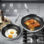Innerwell 6 Piece Stainless Steel Frying Pan Set with Lids, Nonstick Honeycomb Frying Pan Set, 3pcs W/Stay Cool Handle, Skillet Works Pan for Cooking with Induction, Gas, Ceramic & Electric Stovetops